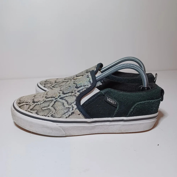 VANS Asher Slip On Athletic Skate Shoes Youth Missy Size 3.5 Womens 5 Snakeskin - Picture 1 of 9
